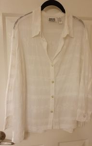 Chico Design White Button Down Shirt Size 3 with Embroidery Thread Design